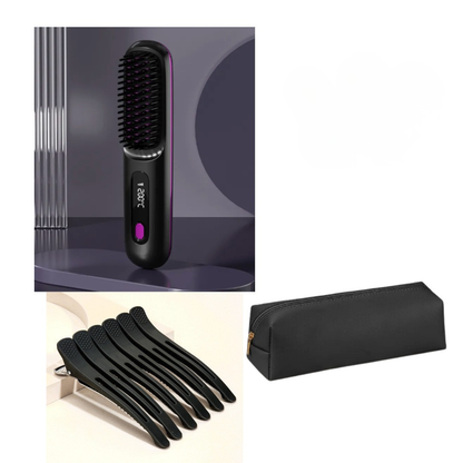 Trådlös Hårborste & Plattång 2-i-1 – Snabb Styling Hemma & På Resa