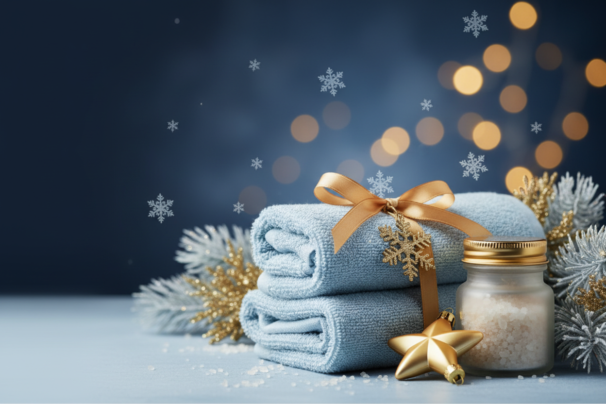 Elegant vinter-julbanner med blå och guld palett